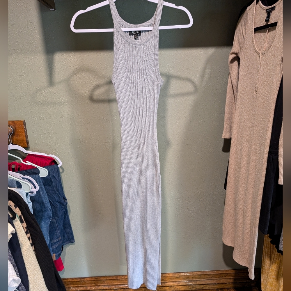 Gray Ribbed Midi Dress